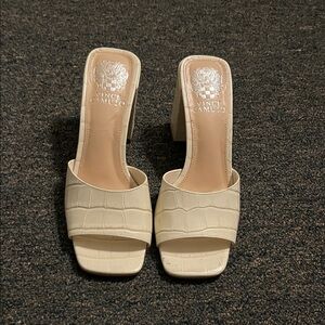 Vince Camuto Tan Croc-Embossed Mules